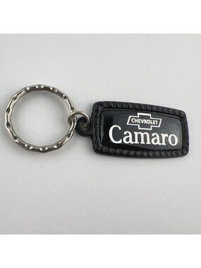 Vintage 80s Chevrolet Camaro Keychain Key Ring Black and Silver